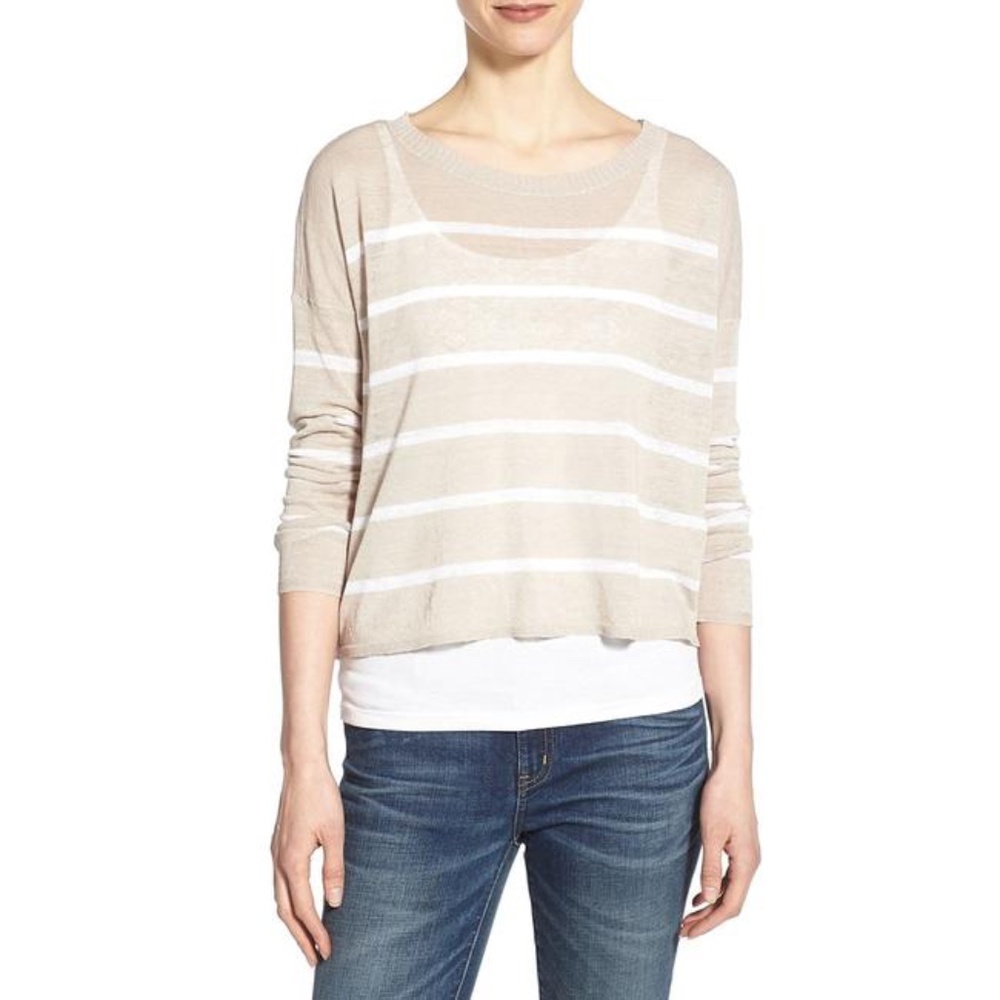 Eileen Fisher Linen Crepe Stripe Knit Sweater M